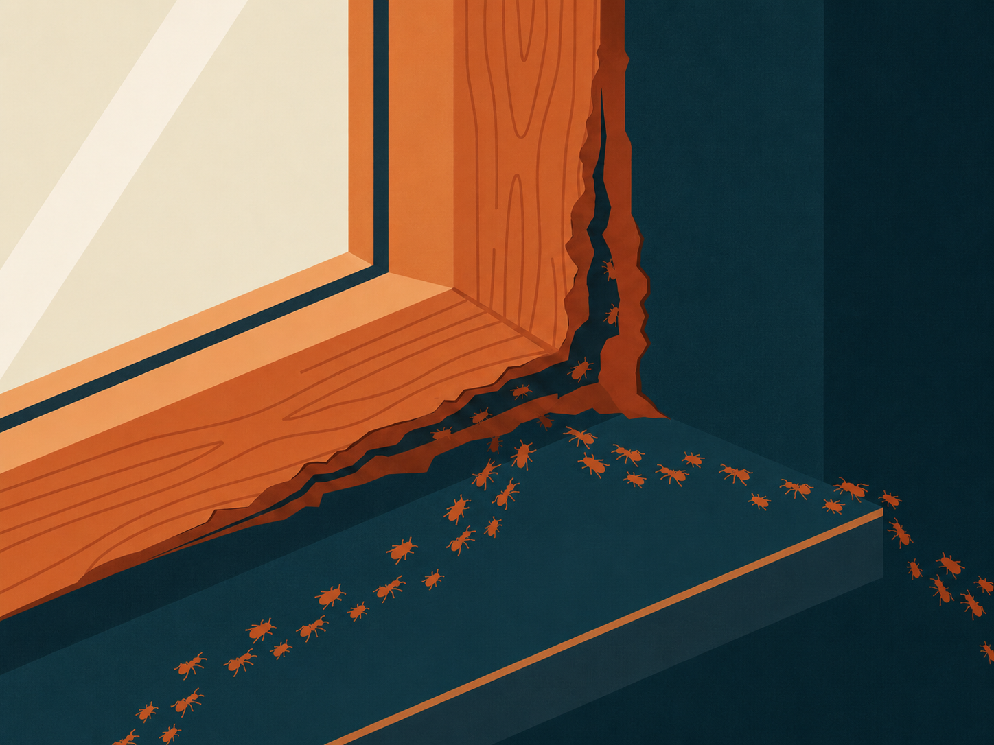 Insects entering through cracked window seal