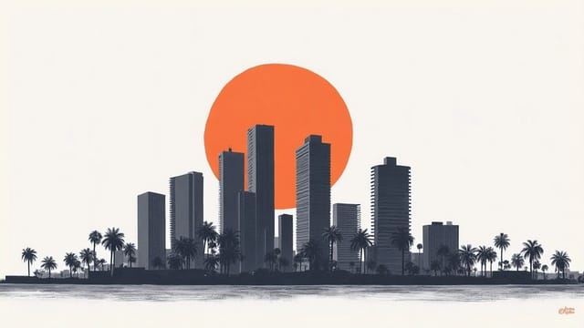 Screen-printed illustration of the Miami skyline