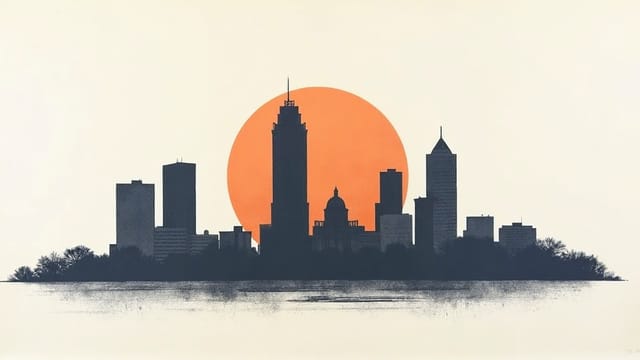 Screen-printed illustration of the Austin skyline