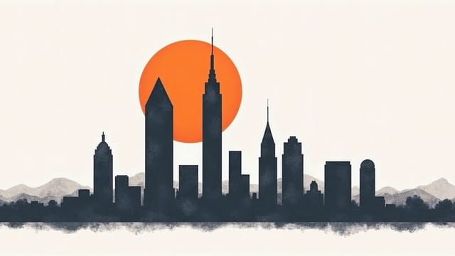 Screen-printed illustration of the Atlanta skyline