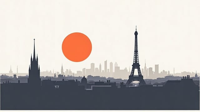 Screen-printed illustration of the Paris skyline
