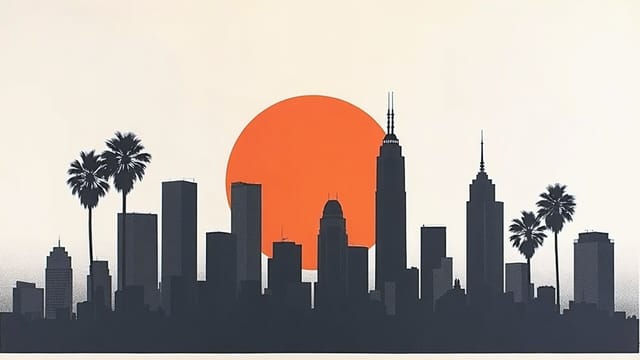 Screen-printed illustration of the Los Angeles skyline