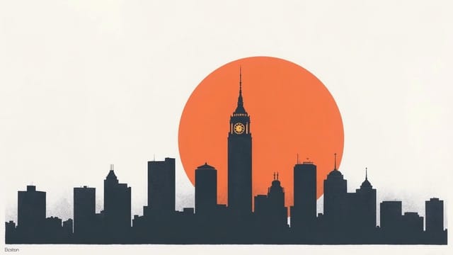 Screen-printed illustration of the Boston skyline