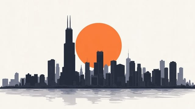 Screen-printed illustration of the Chicago skyline