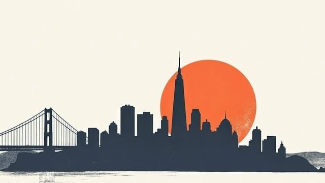 Screen-printed illustration of the San Francisco skyline
