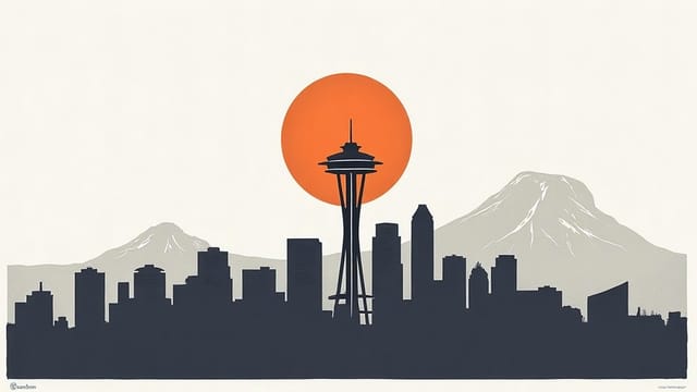 Screen-printed illustration of the Seattle skyline