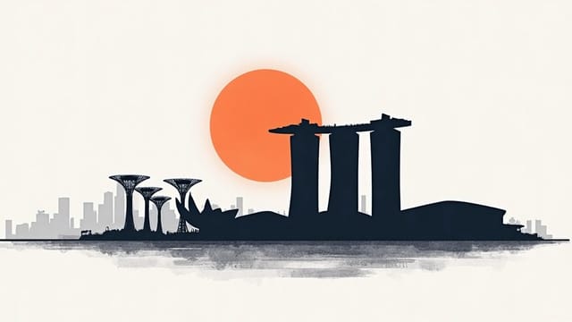 Screen-printed illustration of the Singapore skyline