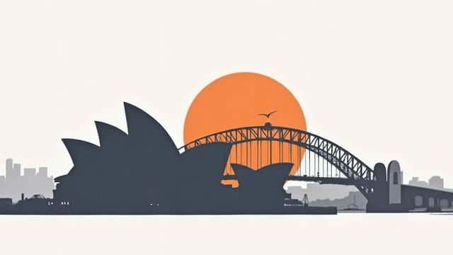 Screen-printed illustration of the Sydney skyline