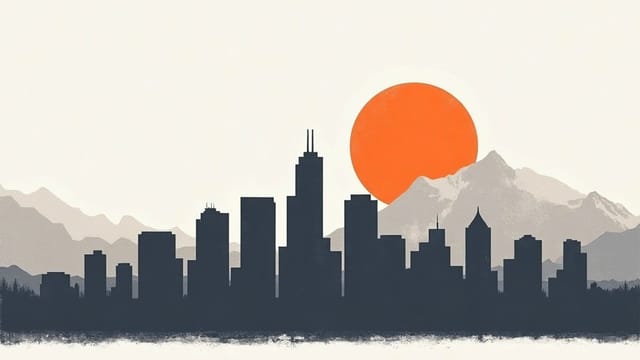 Screen-printed illustration of the Denver skyline