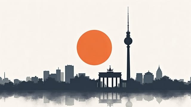 Screen-printed illustration of the Berlin skyline