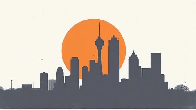 Screen-printed illustration of the Dallas-Fort Worth skyline