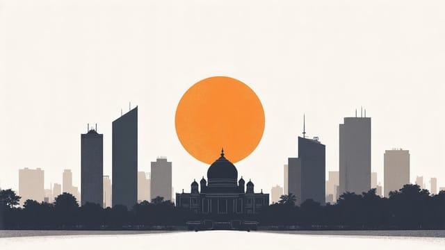 Screen-printed illustration of the Bengaluru skyline