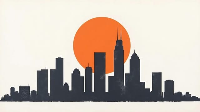 Screen-printed illustration of the Houston skyline