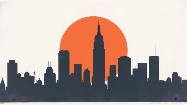 Screen-printed illustration of the New York skyline