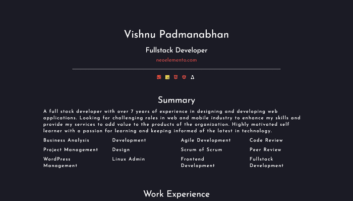 HTML Resume Templates - Dark Theme HTML Resume
