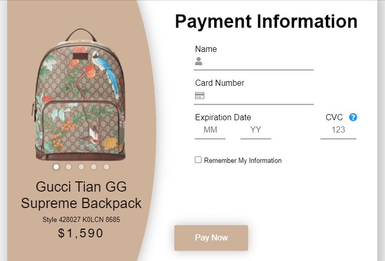 CSS Checkout Forms - Gucci Backpack Checkout UI CSS