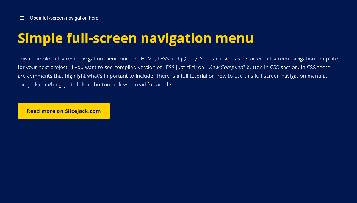 jQuery Fullscreen Menus - Simple full-screen navigation menu