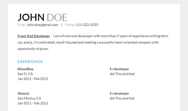 HTML Resume Templates - Sample Resume Idea