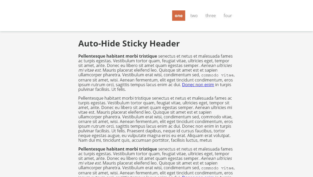 CSS Headers and Footers - Auto hide sticky header