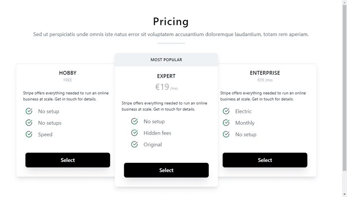 CSS Tables - Tailwind CSS pricing panel responsive