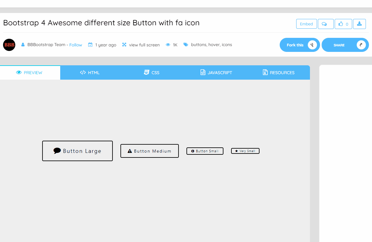Bootstrap Buttons - Bootstrap 4 Awesome different size Button with fa icon