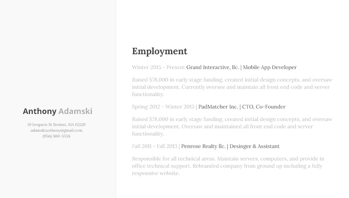 HTML Resume Templates - Live resume concept