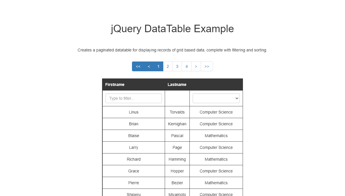 jQuery Pagination - jQuery Datatable