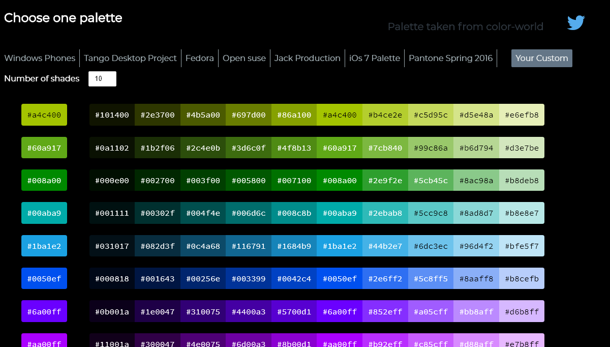 CSS Color Palettes - Color Palettes with shades