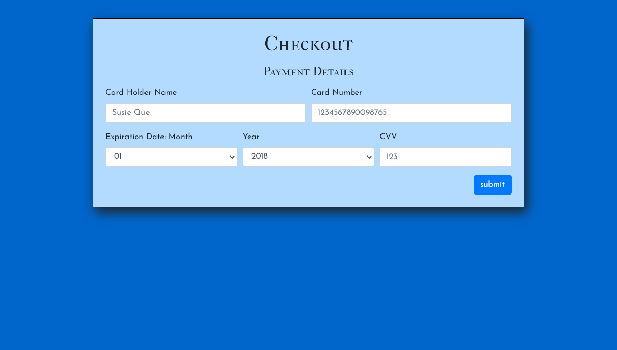 CSS Checkout Forms - Shadowed Checkout Form
