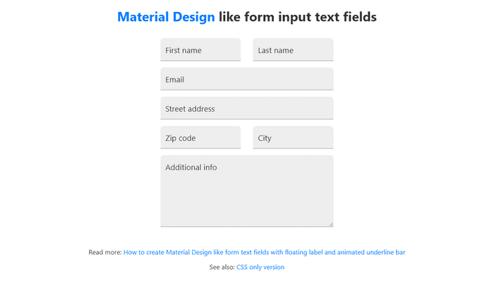 JavaScript Input Text - Material Design like form input text fields