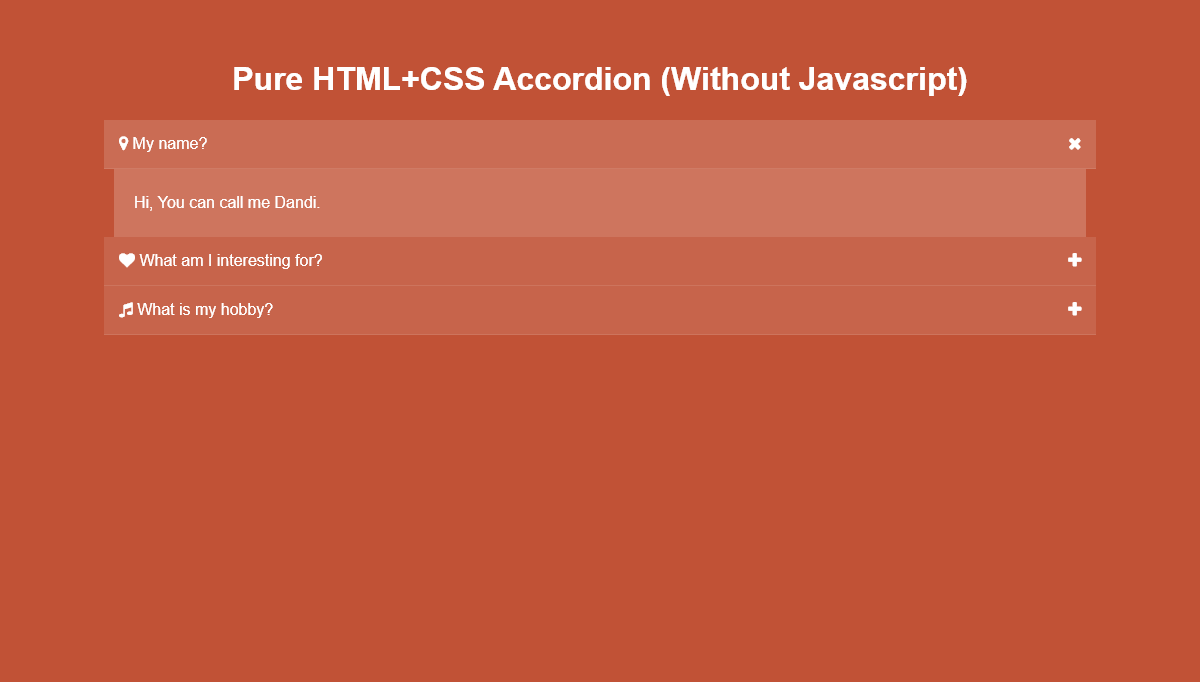 CSS Accordion Menus - Pure HTML+CSS Accordion (Without Javascript)