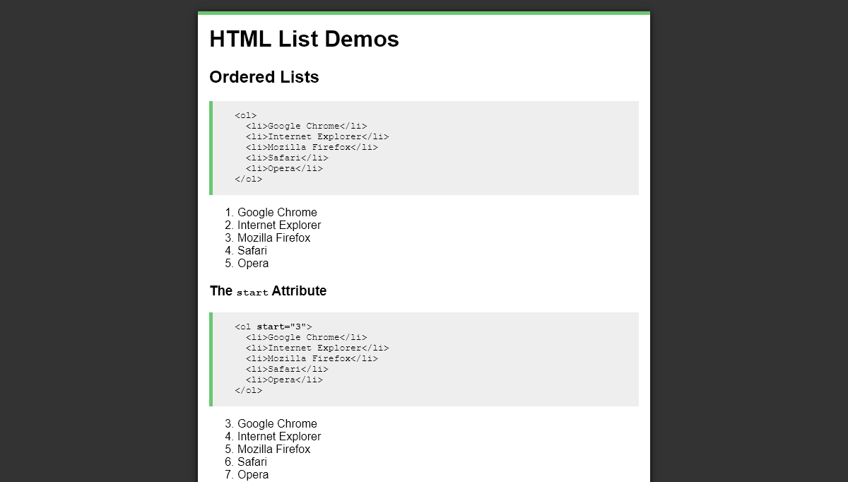 CSS Lists - HTML List Demos