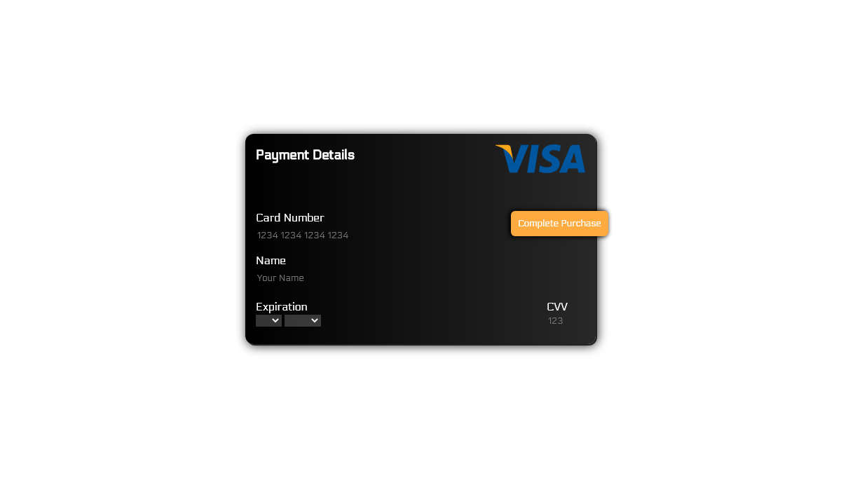 CSS Checkout Forms - Black Visa Styled Checkout Form