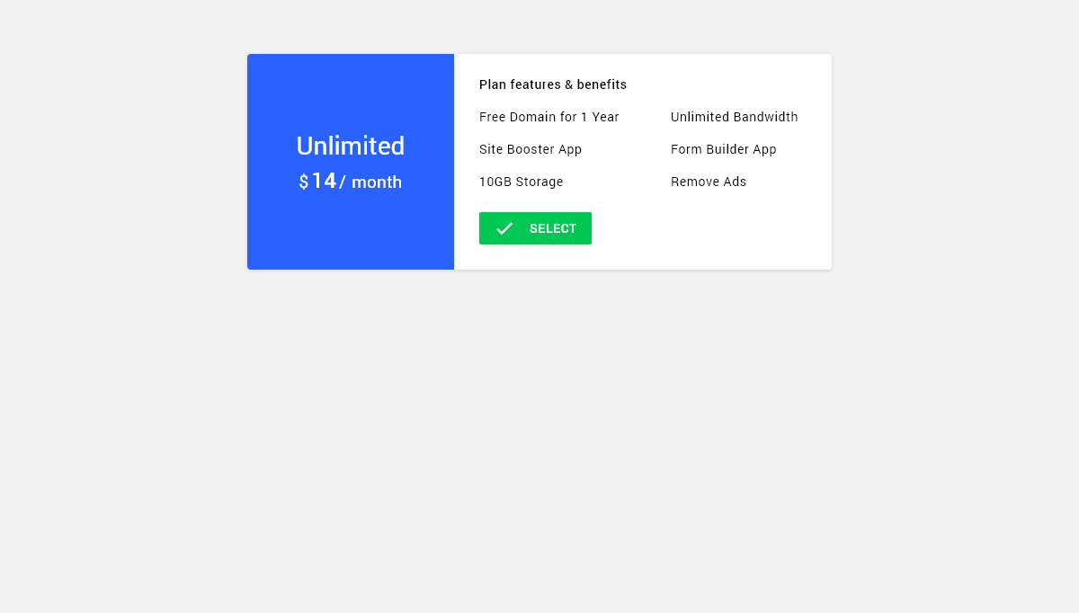 CSS Material Design Cards - Material Design - Plan Card
