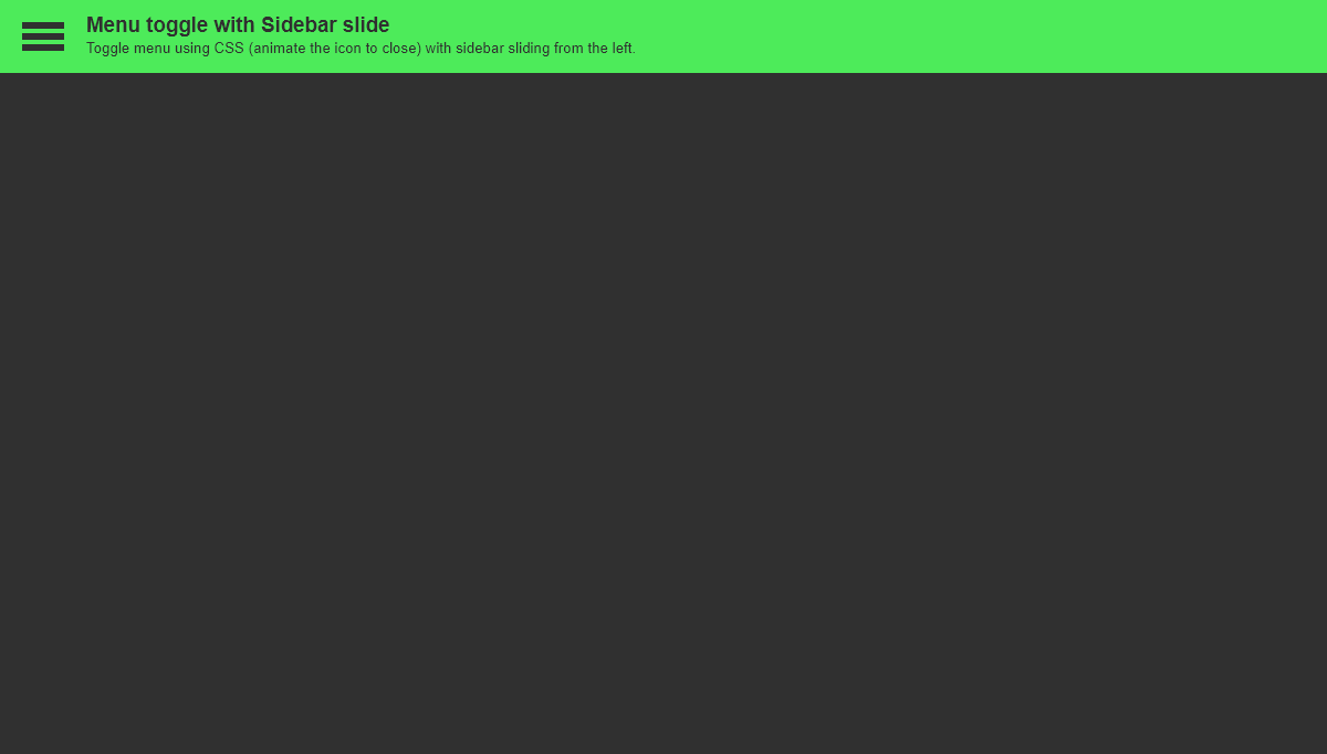 CSS Toggle Menus - Menu Toggle (Animate Menu Icon To Close) With Sidebar Sliding From Left