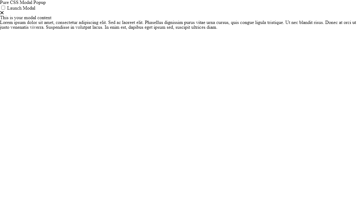 CSS Modal Windows - No JS modal popup window