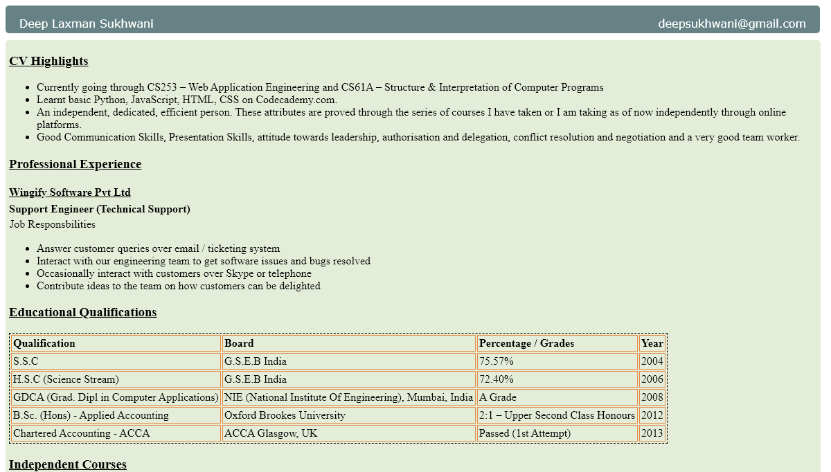 HTML Resume Templates - My CV - made using HTML and CSS