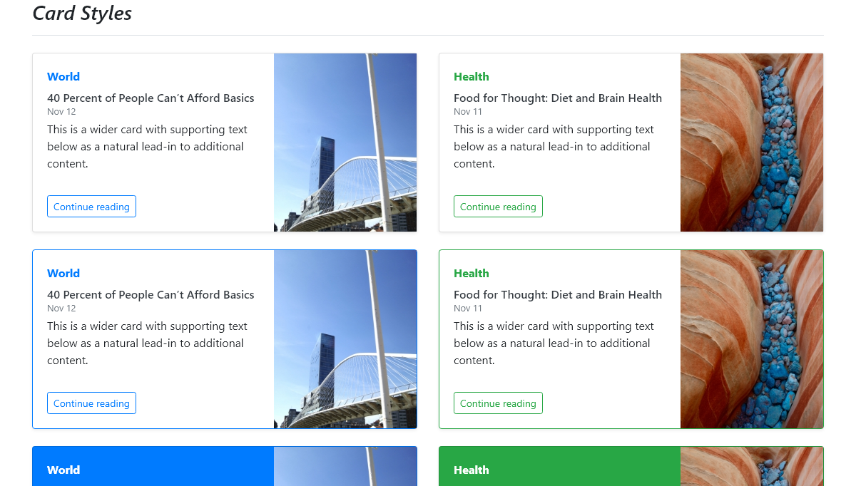 Bootstrap Cards - Card Styles