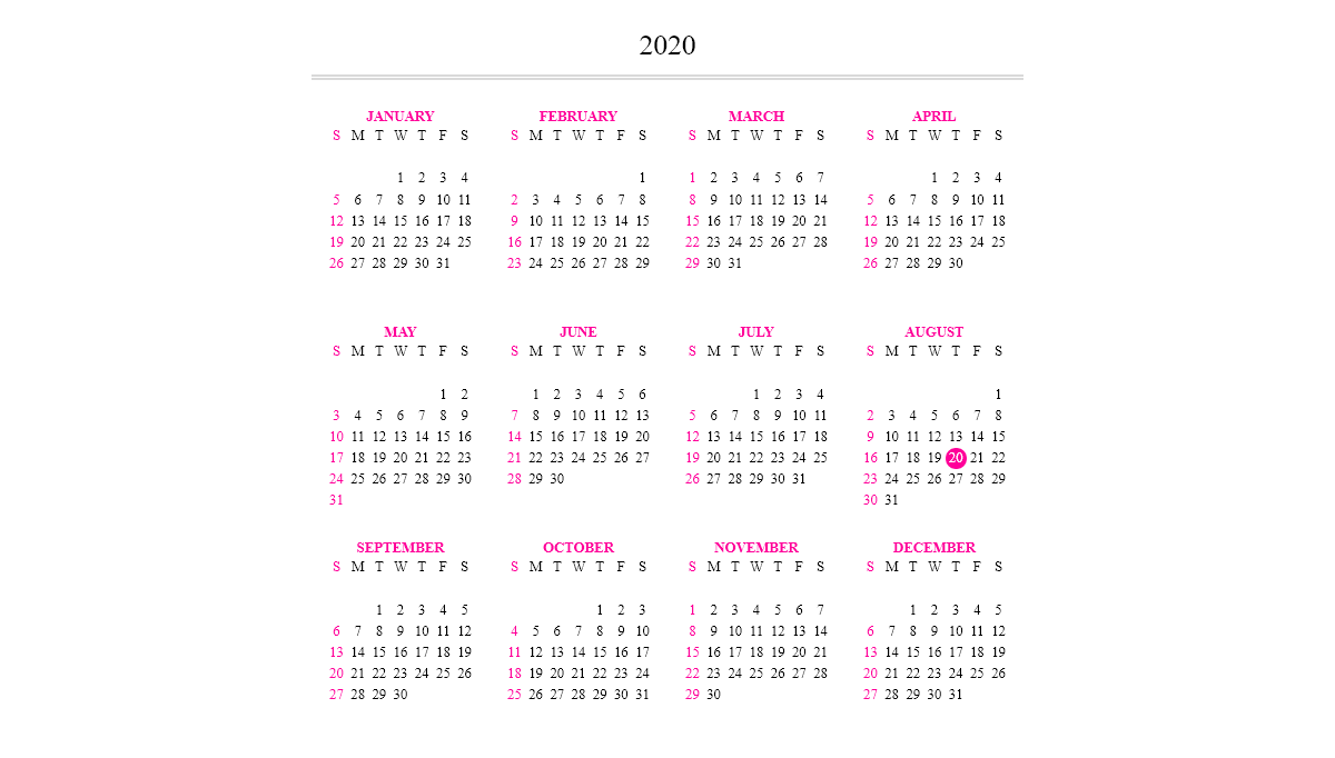 CSS Calendars - Flexbox responsive calendar