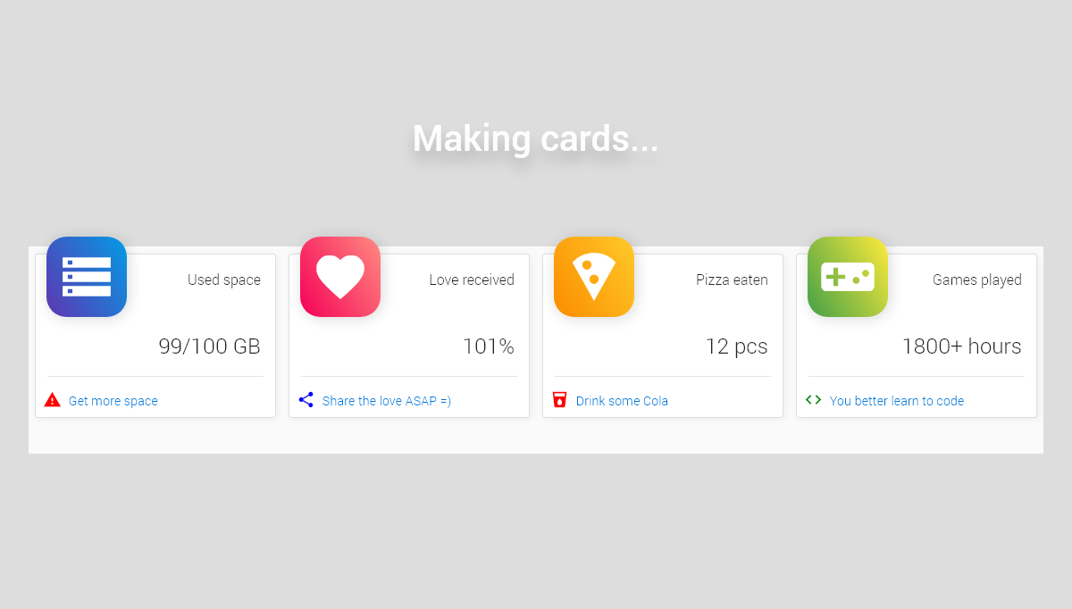 CSS Material Design Cards - Material Design Dashboard Cards