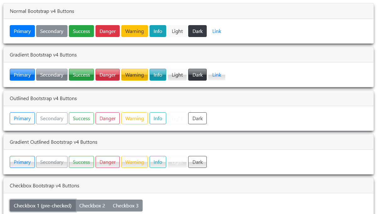 CSS Gradient Buttons - Bootstrap v4 Gradient Buttons Examples