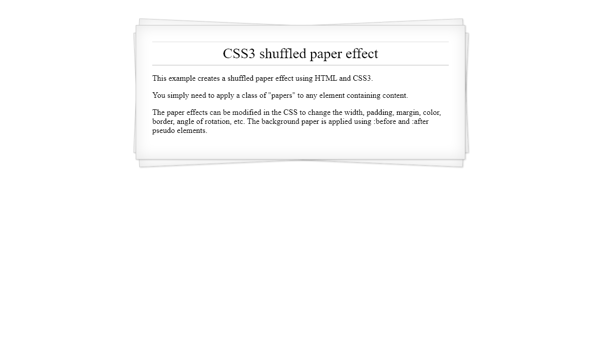 CSS Paper Effects - Shuffled paper effect