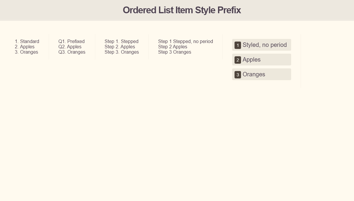 CSS Lists - Ordered List Item Style Prefix