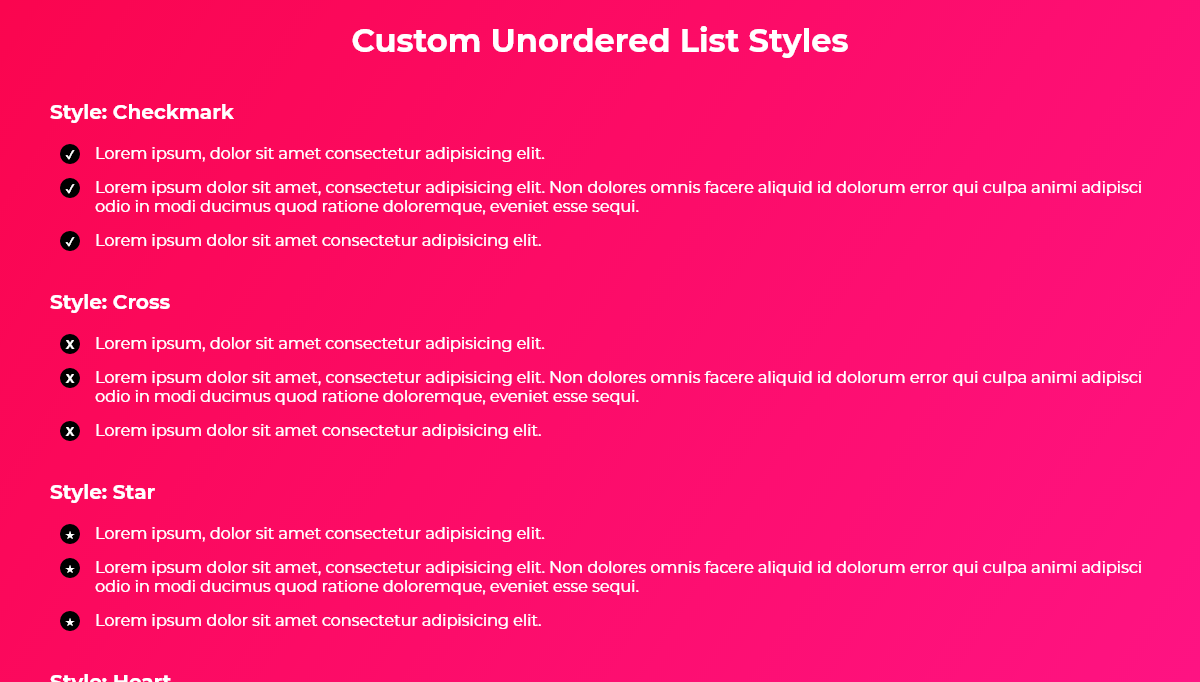 CSS Lists - Custom Unordered List Styles