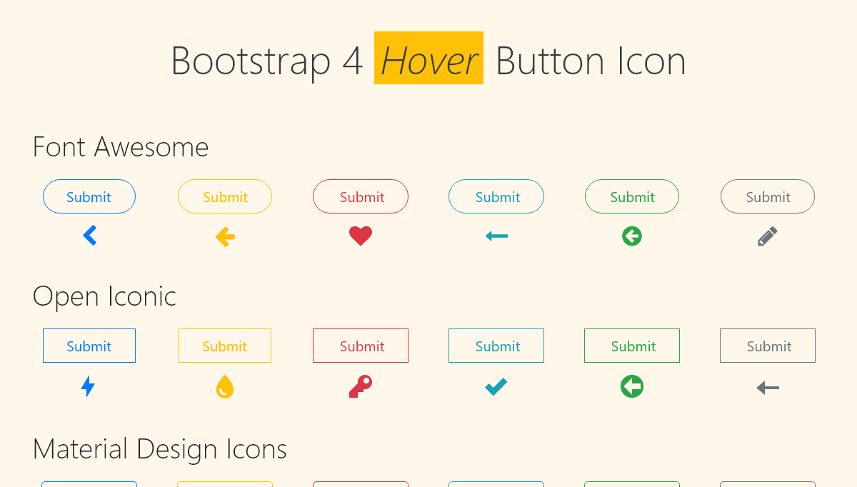 Bootstrap Buttons - Bootstrap 4 SCSS - Button Icon Hover Reveal