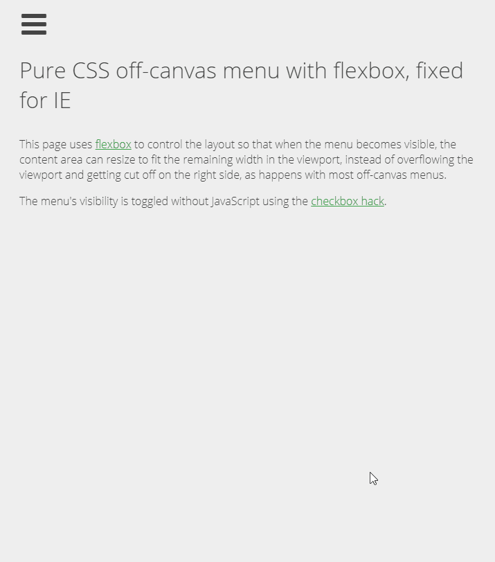 CSS Off-Canvas Menus - Pure CSS off-canvas menu with flexbox