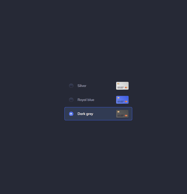 Radio Buttons CSS - Recreation: Card theme switcher