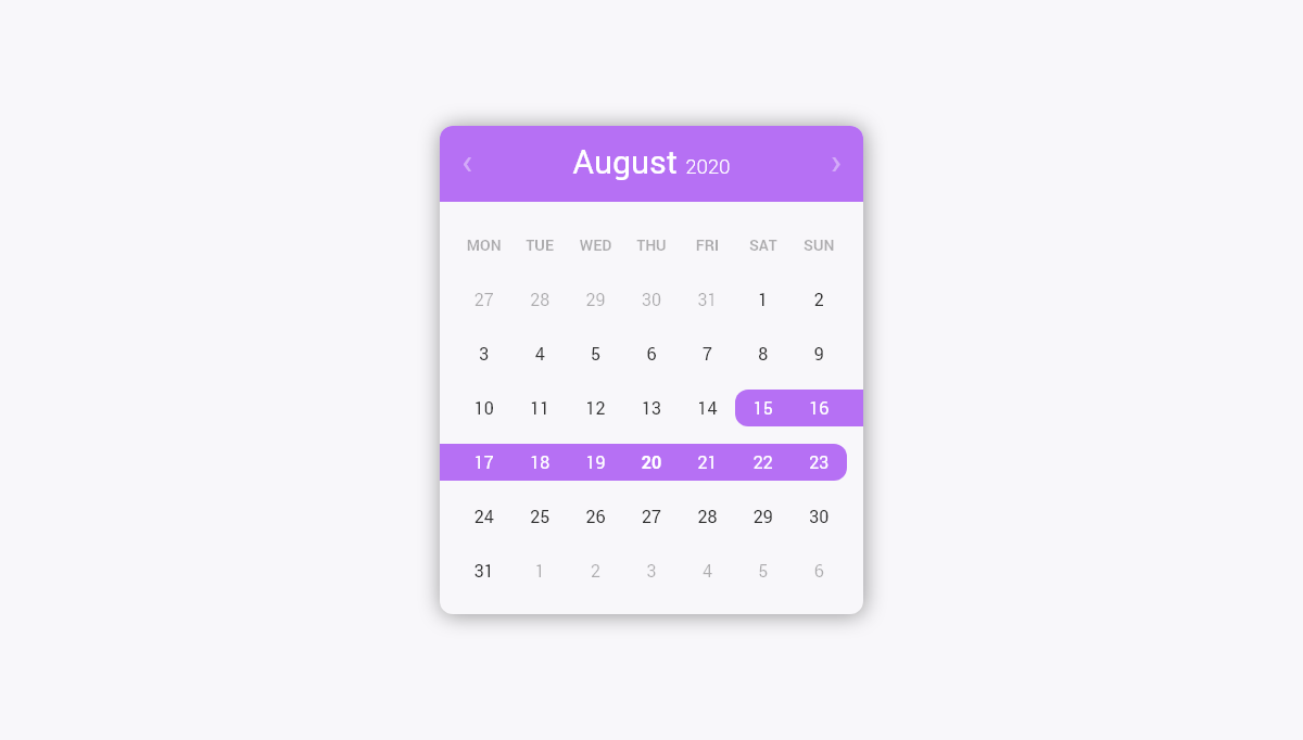 CSS Calendars - React date range picker