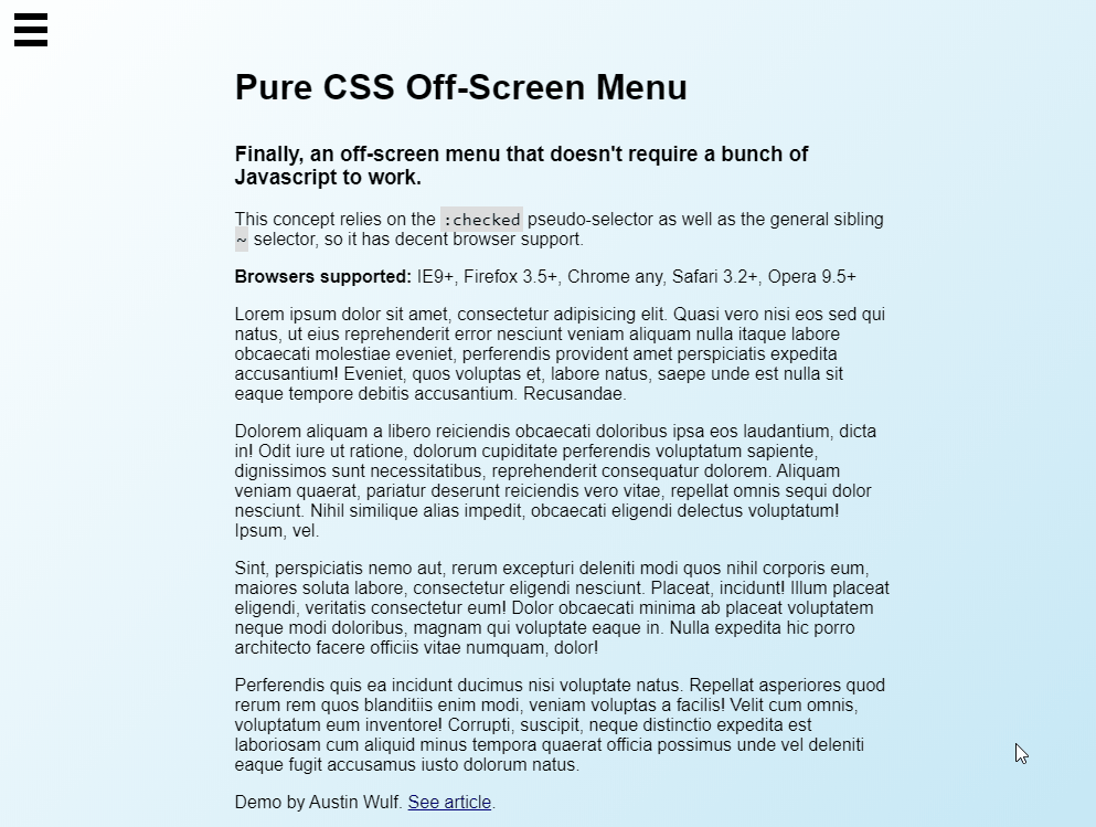 CSS Off-Canvas Menus - Pure CSS Off-Screen Navigation Menu