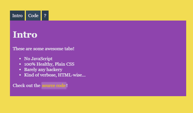 CSS Tabs - Tab controls using HTML and CSS, no JS!